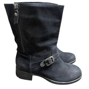 AGL‎ Black Suede Leather Ankle Boots Women's Buckle Detail Zipper Closure
